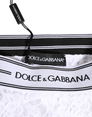 Dolce & Gabbana White Lace Slip Brief Logo Waistband Underwear