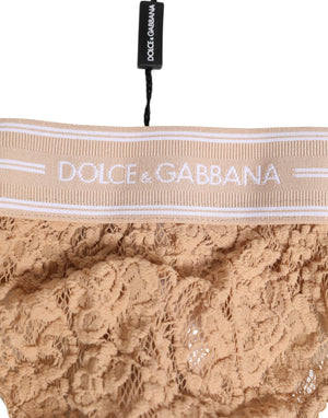Dolce & Gabbana Beige Lace Logo Elastic Waist Thong Tanga Underwear
