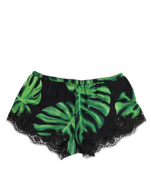 Dolce & Gabbana Black Green Tropical Print Lace Underwear