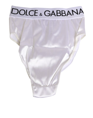 Dolce & Gabbana White Satin High-Waist Brief Logo Women Underwear