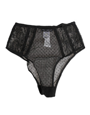 Dolce & Gabbana Black Lace Polka Dot Mesh High Waist Underwear