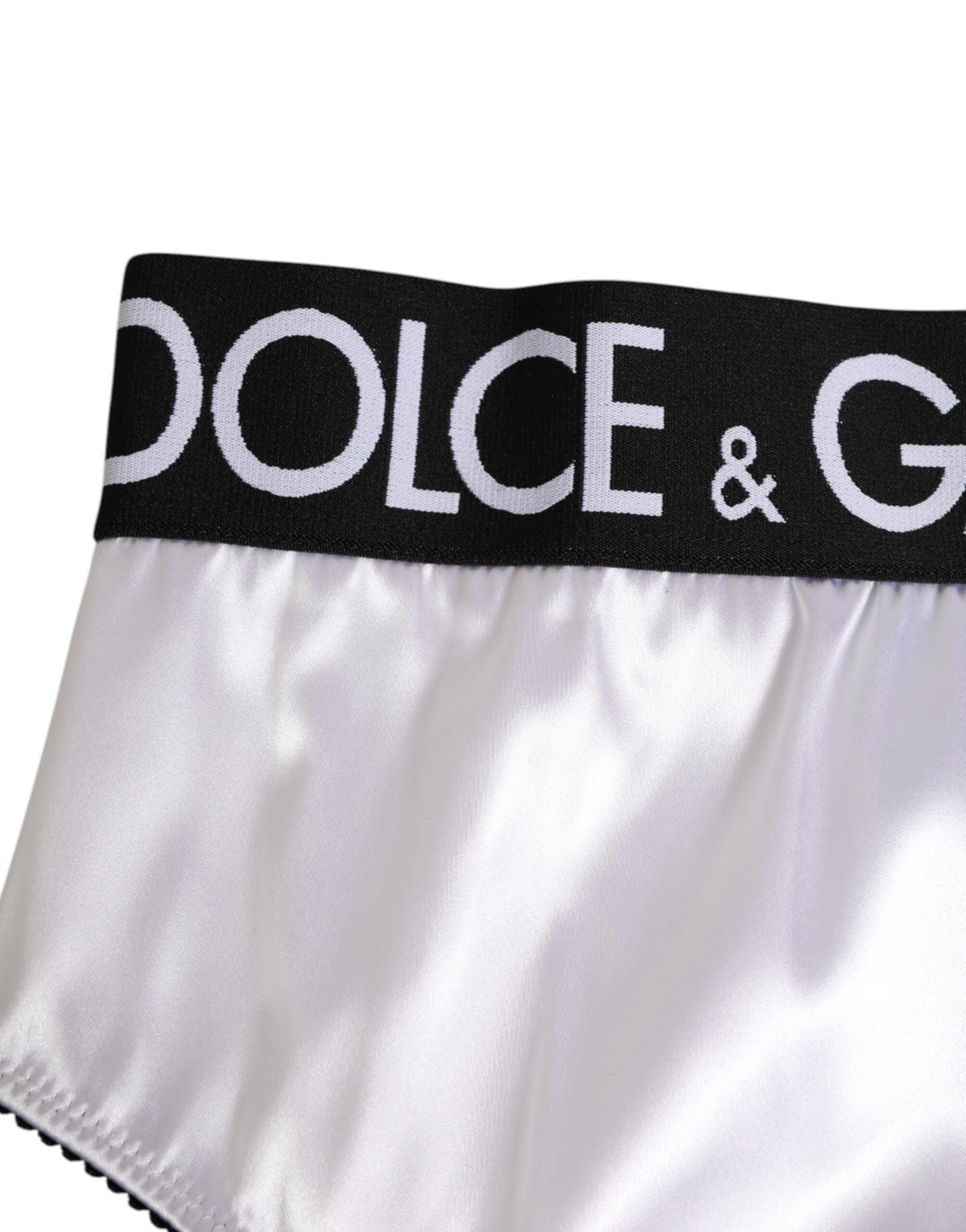 Dolce & Gabbana White Satin High-Waist Black Logo Women Underwear