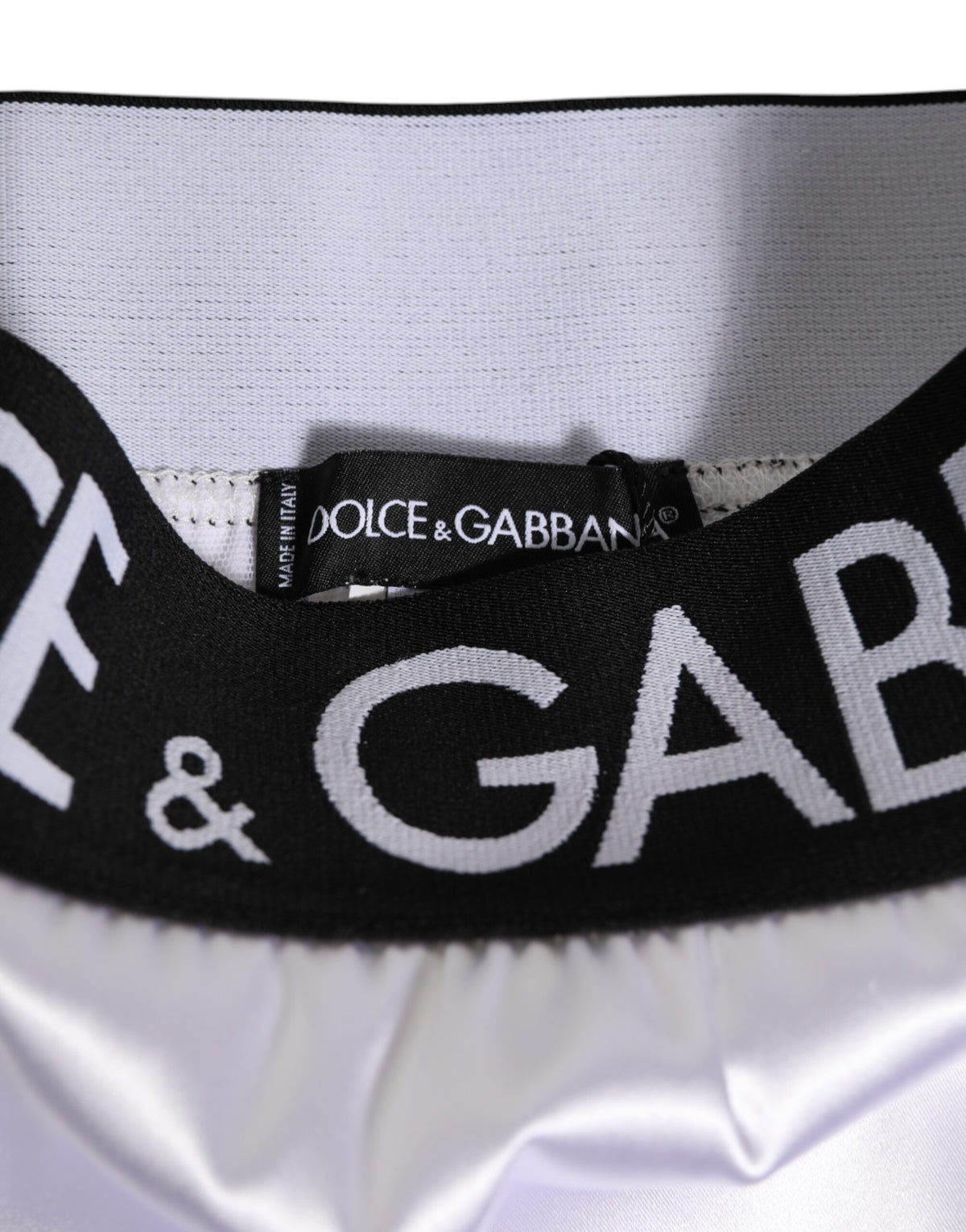 Dolce & Gabbana White Satin High-Waist Black Logo Women Underwear