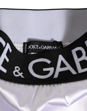 Dolce & Gabbana White Satin High-Waist Black Logo Women Underwear