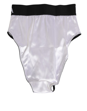 Dolce & Gabbana White Satin High-Waist Black Logo Women Underwear