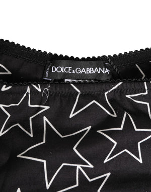Dolce & Gabbana Black White Star Print Cotton Slip Panty Underwear