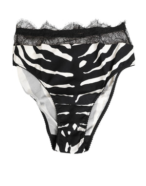 Dolce & Gabbana Black White Zebra Print Lace Trim High Underwear