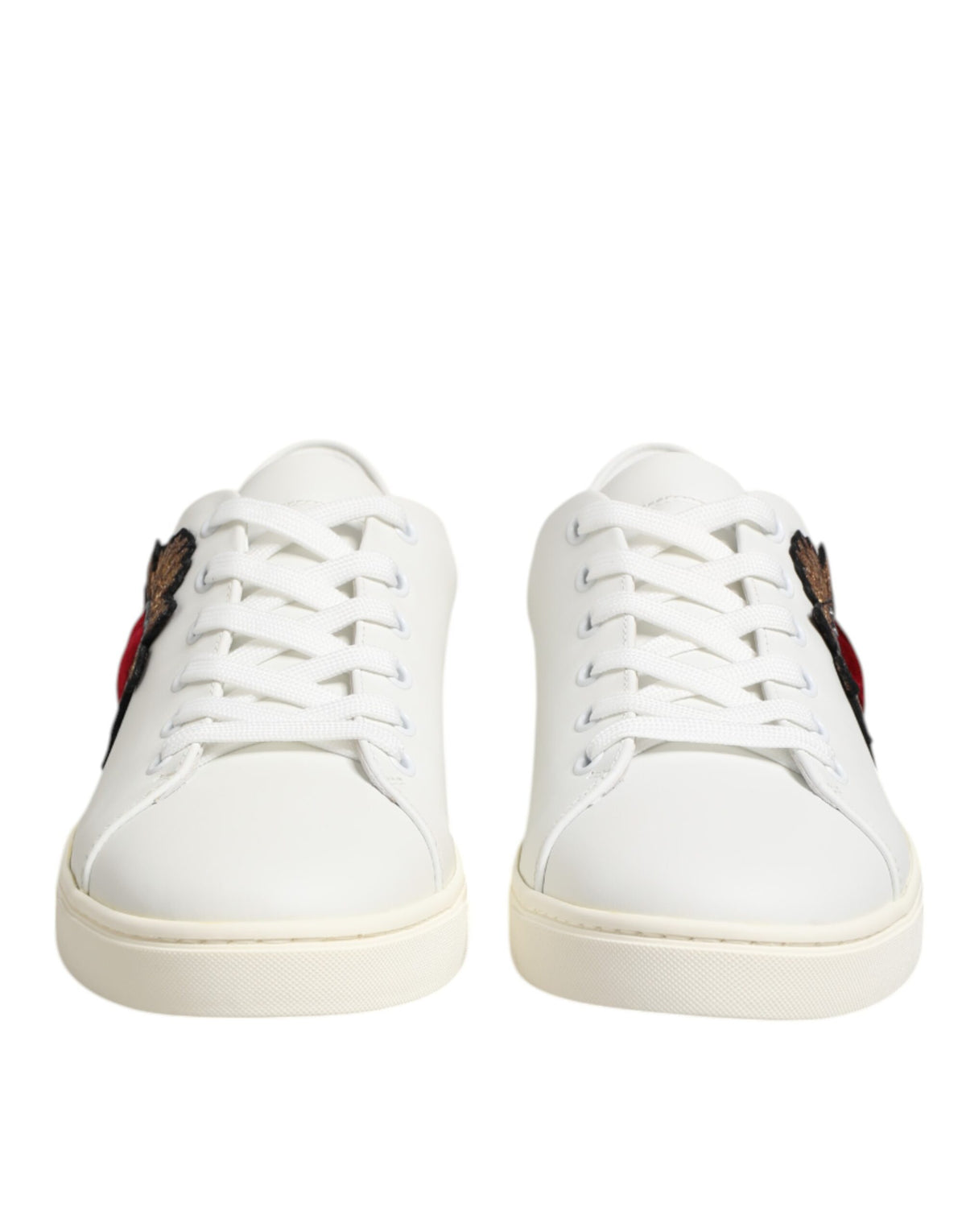 Dolce & Gabbana White Leather Sacre Heart Patch Sneakers  Shoes