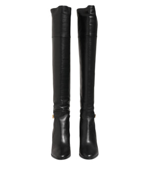 Dolce & Gabbana Black Leather Over-The-Knee DG Boots  Shoes