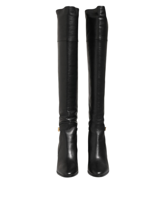 Dolce & Gabbana Black Leather Over-The-Knee DG Boots  Shoes