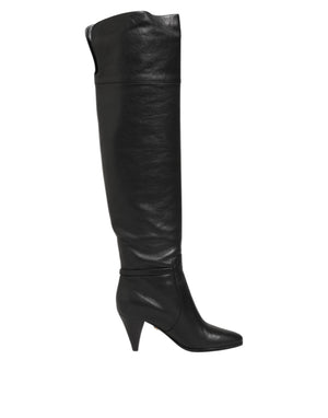 Dolce & Gabbana Black Leather Over-The-Knee DG Boots  Shoes