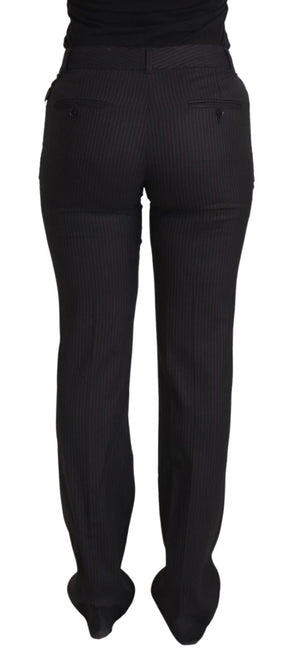 Dolce & Gabbana Black Stripes Mid Waist Trouser Pants