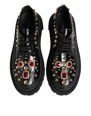 Dolce & Gabbana Black Leather Jeweled Crystals Derby Shoes