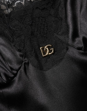 Dolce & Gabbana Black Silk Blend Lace Trim Sleeveless Mini Dress