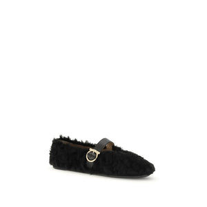 Ferragamo Black Fur Ballet Flats