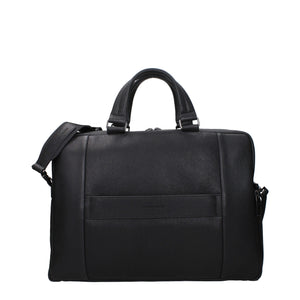 Piquadro Black Leather Business And Laptop Bag