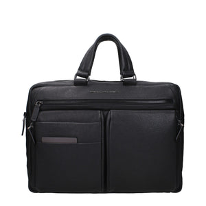 Piquadro Black Leather Business And Laptop Bag