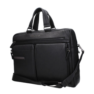 Piquadro Black Leather Business And Laptop Bag