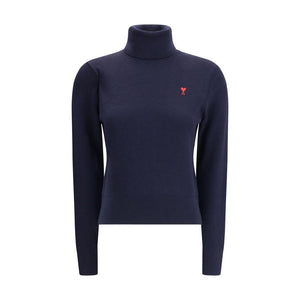Ami Paris Blue Merino Wool Turtleneck