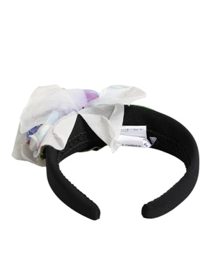 Dolce & Gabbana Black Green Silk Purple White Floral Appliqué Accessory Headband