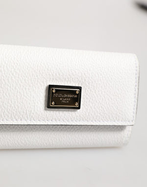 Dolce & Gabbana White Leather Card Case Holder Wallet Gold Logo Plate  Key Holder