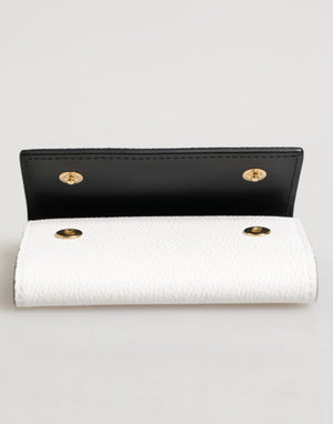 Dolce & Gabbana White Leather Card Case Holder Wallet Gold Logo Plate  Key Holder