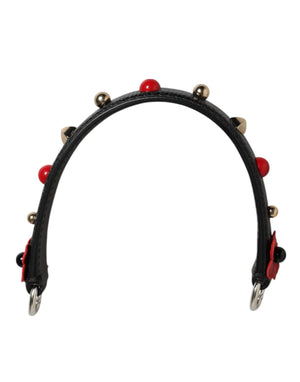 Dolce & Gabbana Black Embellished Leather Bag Handle Women Shoulder Strap