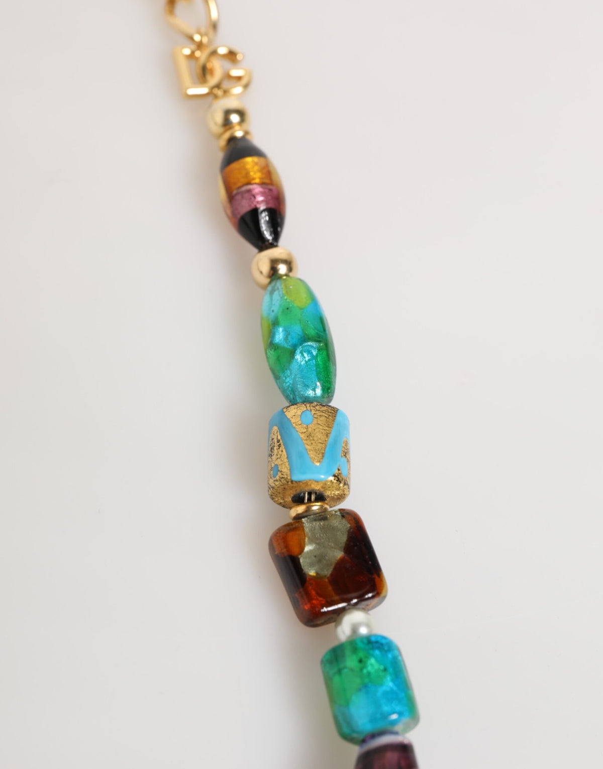 Dolce & Gabbana Multicolor Murano Glass Beads Gold Chain Jewelry Necklace