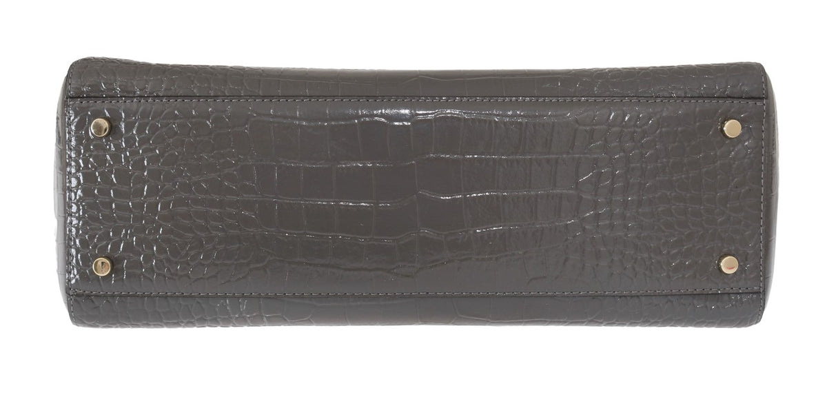 Kate Spade Grey Croc Embossed Leather Elissa Bristol Drive Tote Handbag Bag