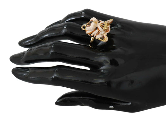 Dolce & Gabbana Gold Brass Resin Beige Dog Pet Accessory Ring