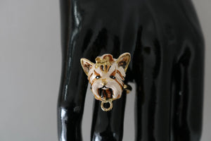 Dolce & Gabbana Gold Brass Resin Beige Dog Pet Accessory Ring
