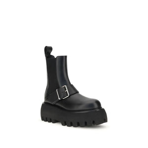 Alexander McQueen Black Calf Leather Bos Taurus Ankle Boots
