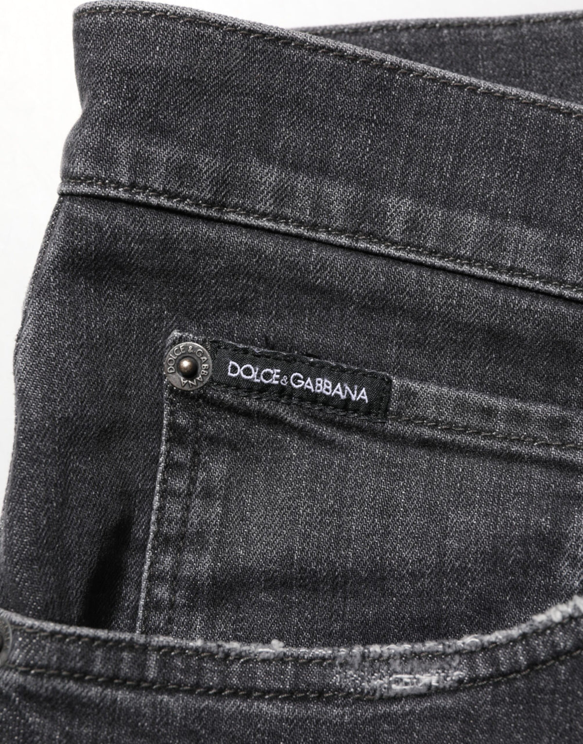 Dolce & Gabbana Black Cotton Slim Fit Distressed Ripped Logo Jeans