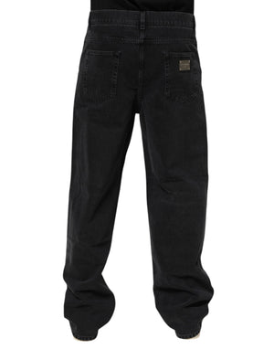 Dolce & Gabbana Black Denim Wide Leg Relaxed Fit Pants Jeans