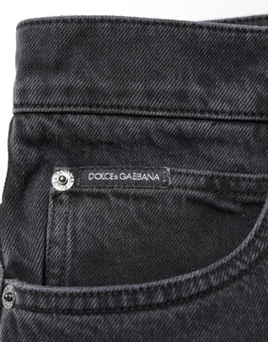 Dolce & Gabbana Black Denim Wide Leg Relaxed Fit Pants Jeans