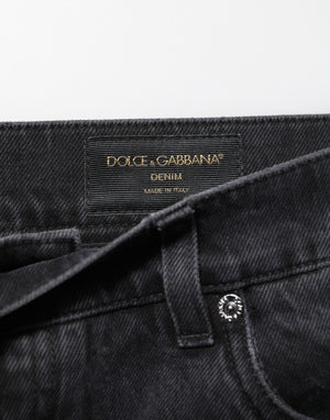 Dolce & Gabbana Black Denim Wide Leg Relaxed Fit Pants Jeans