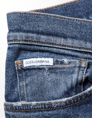 Dolce & Gabbana Blue Cotton Logo Plaque Skinny Men Denim Jeans