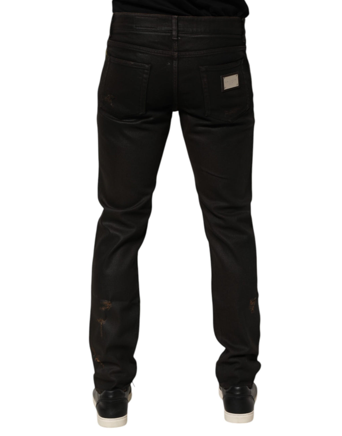 Dolce & Gabbana Dark Brown Tattered Cotton Skinny Denim Jeans