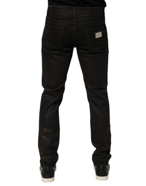 Dolce & Gabbana Dark Brown Tattered Cotton Skinny Denim Jeans