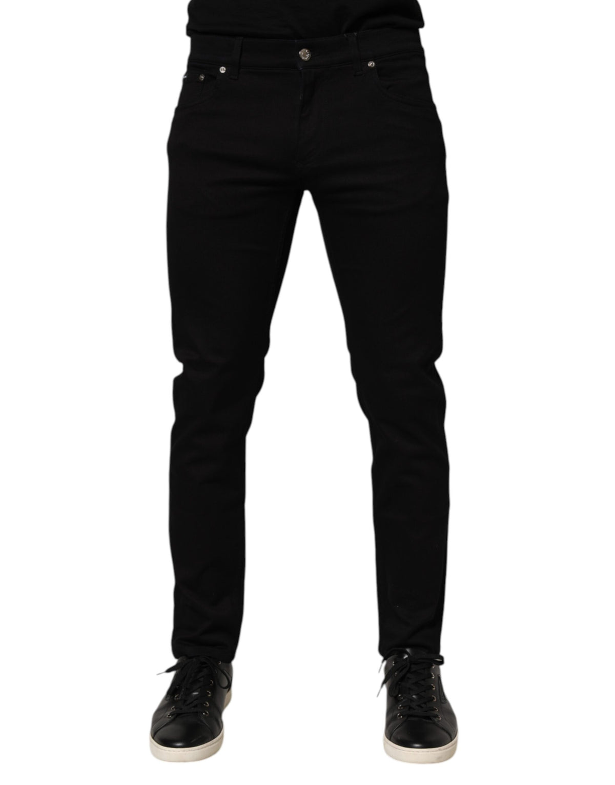 Dolce & Gabbana Black Cotton Blend Skinny Men Trouser Pants