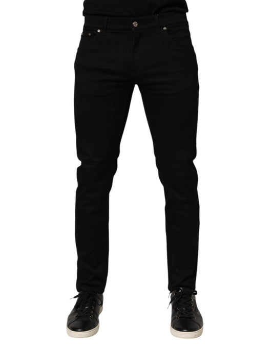 Dolce & Gabbana Black Cotton Blend Skinny Men Trouser Pants