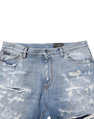 Dolce & Gabbana Blue Distressed Ripped Denim Pants Jeans
