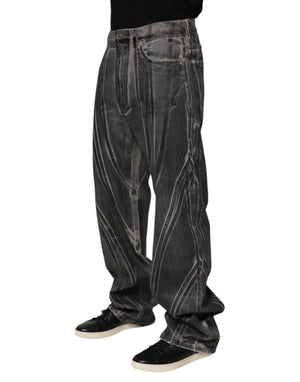 Dolce & Gabbana Black Grey Graphic Print Denim Pants Jeans