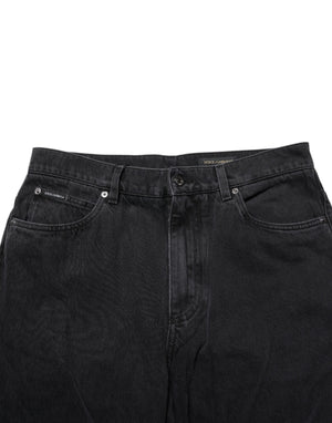 Dolce & Gabbana Black Cotton Logo Men Mid Waist Denim Jeans