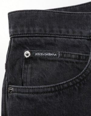 Dolce & Gabbana Black Cotton Logo Men Mid Waist Denim Jeans