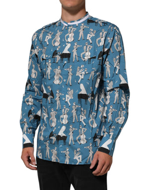 Dolce & Gabbana Blue Jazz Printed Cotton Button Front Shirt