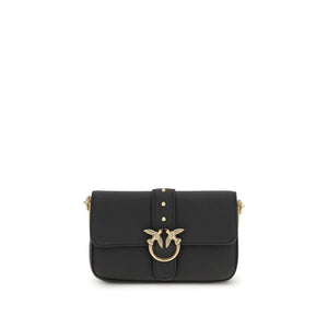 PINKO Black Calf Leather Bos Taurus Shoulder Bag