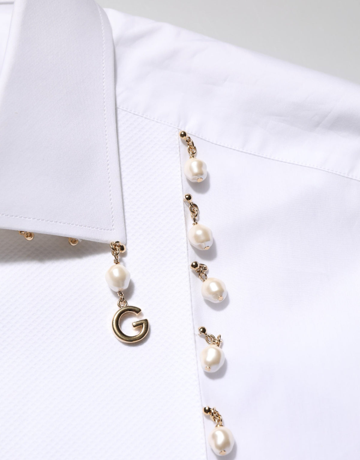 Dolce & Gabbana White Cotton DG Logo Pearl GOLD Formal Shirt