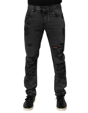 Dolce & Gabbana Black Tattered Skinny Cotton Men Denim Jeans