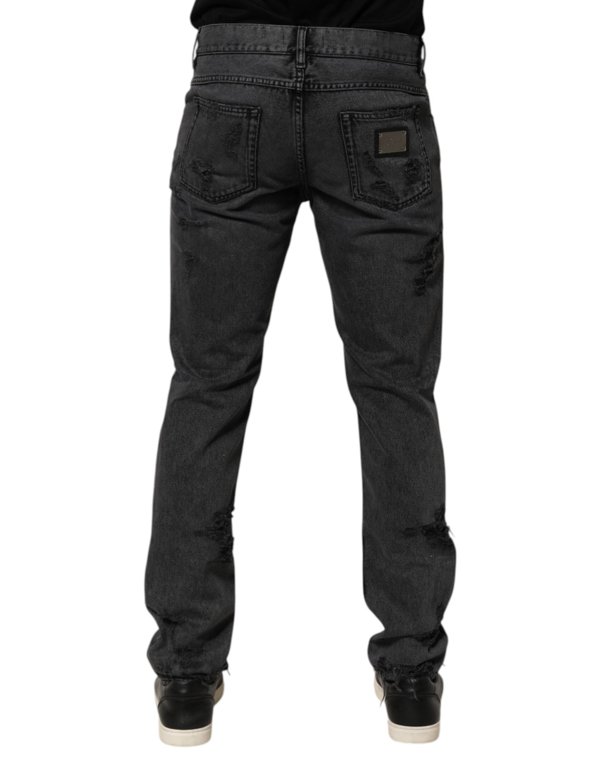 Dolce & Gabbana Black Tattered Skinny Cotton Men Denim Jeans